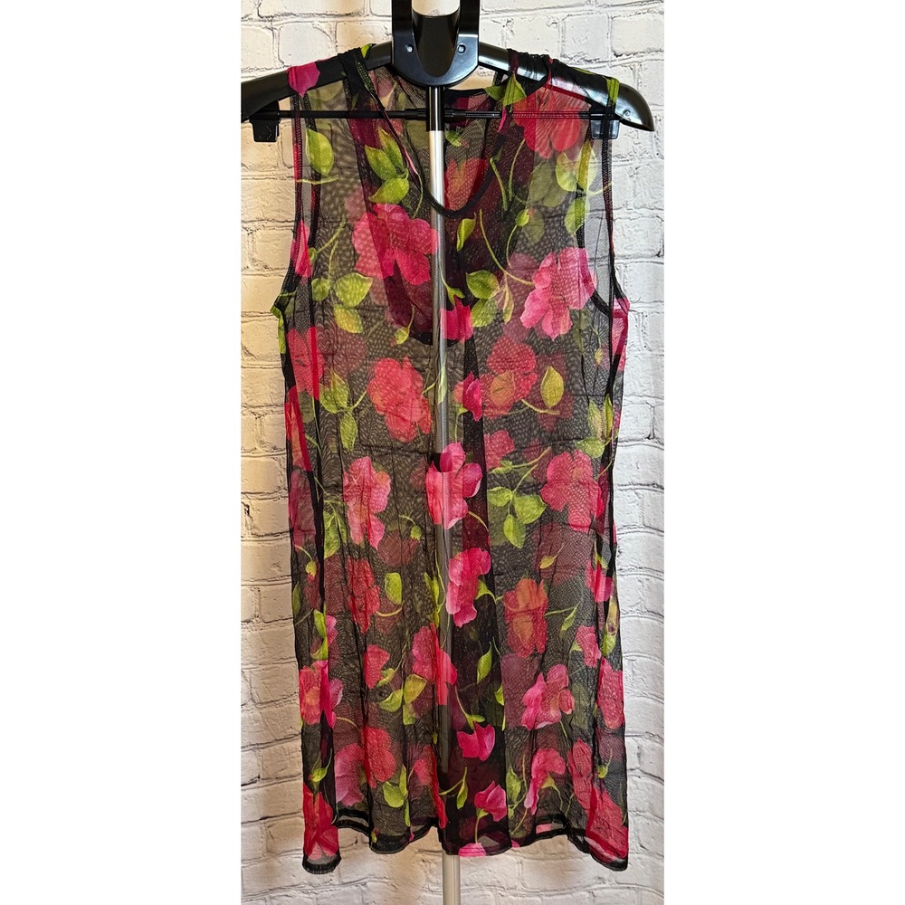 Cole of California Mesh Hooded Swim Cover Up Pink Floral Sheer Mini Dress Tunic